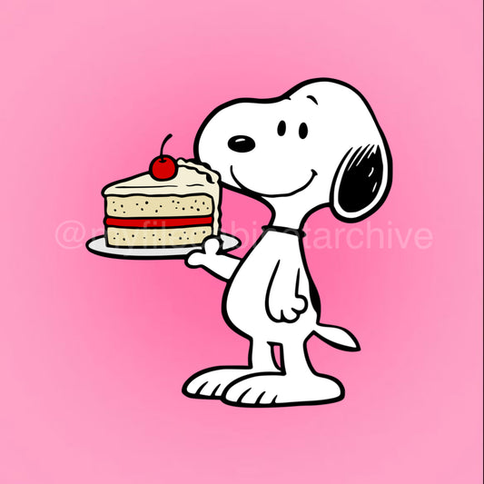 Snoopy Holding Slice of Cake SVG + PNG