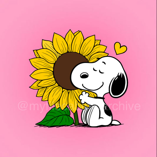 Snoopy Sitting Hugging Sunflower SVG + PNG