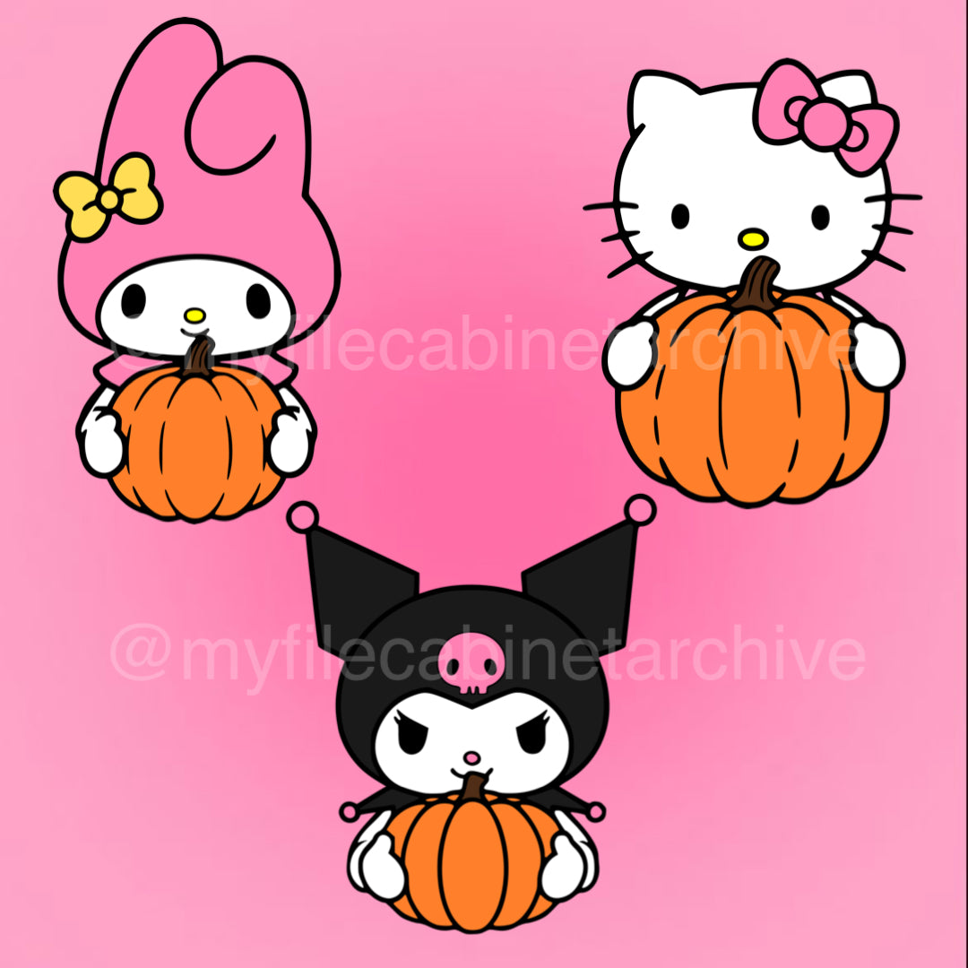 HK & Friends Holding Pumpkins (3) SVG + PNG