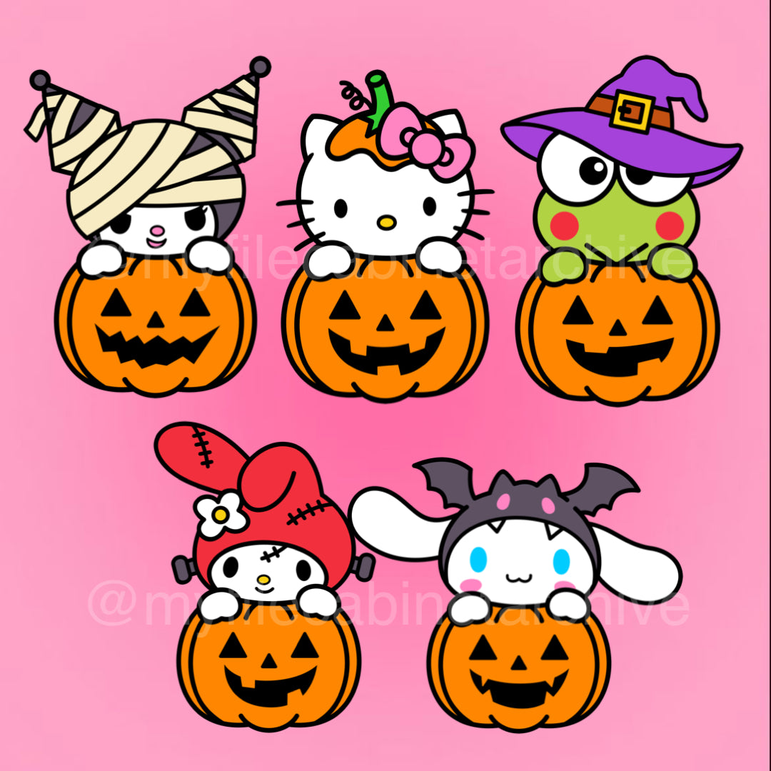 Kitty Friends Halloween Pumpkin (5) SVG + PNG