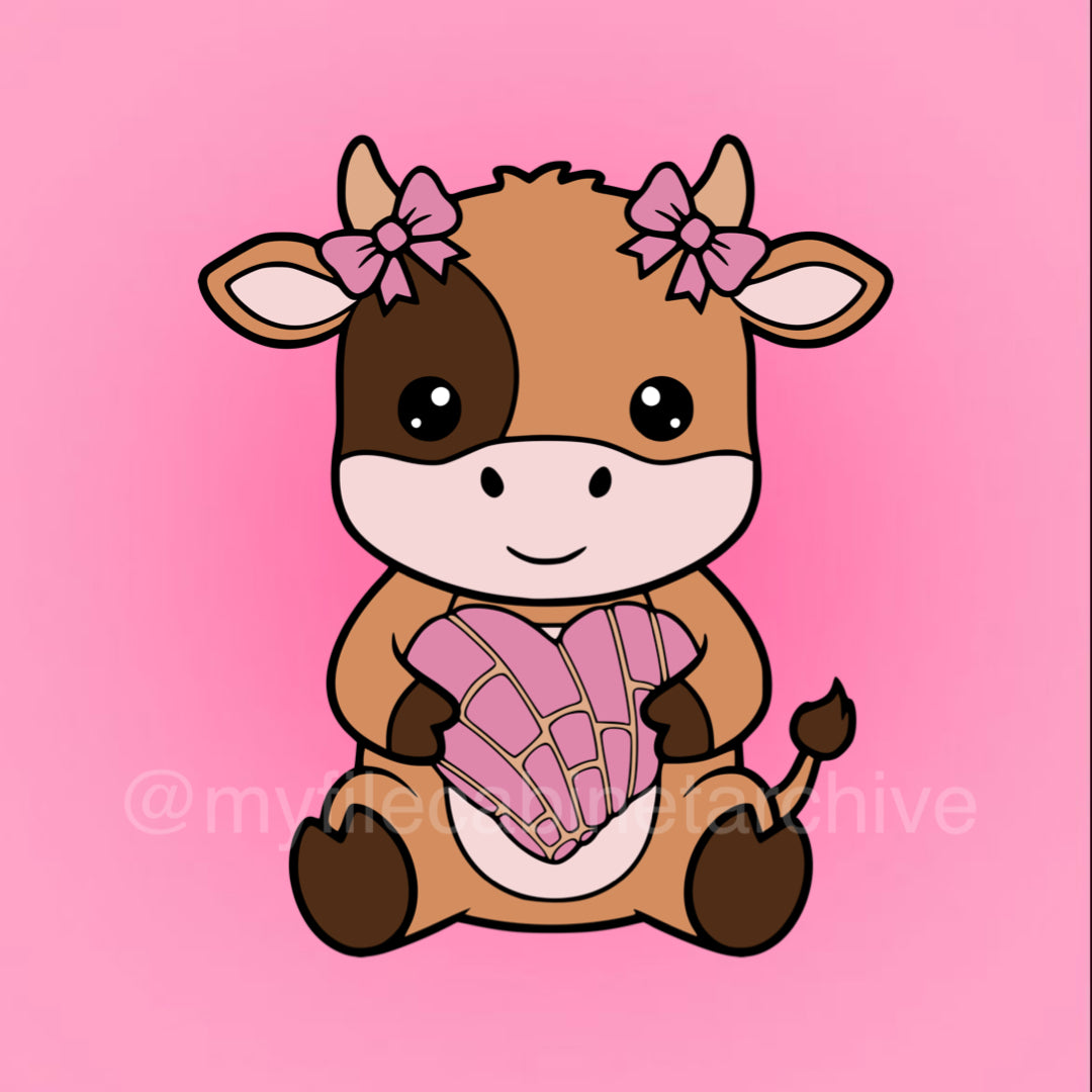Bow Cow Holding Concha SVG + PNG