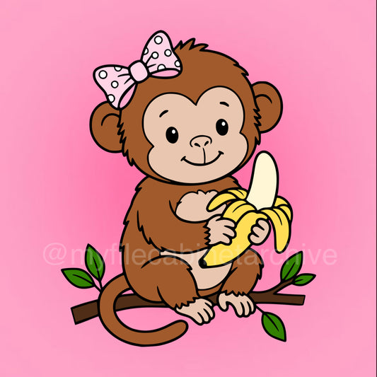 Monkey W Bow And Banana SVG + PNG